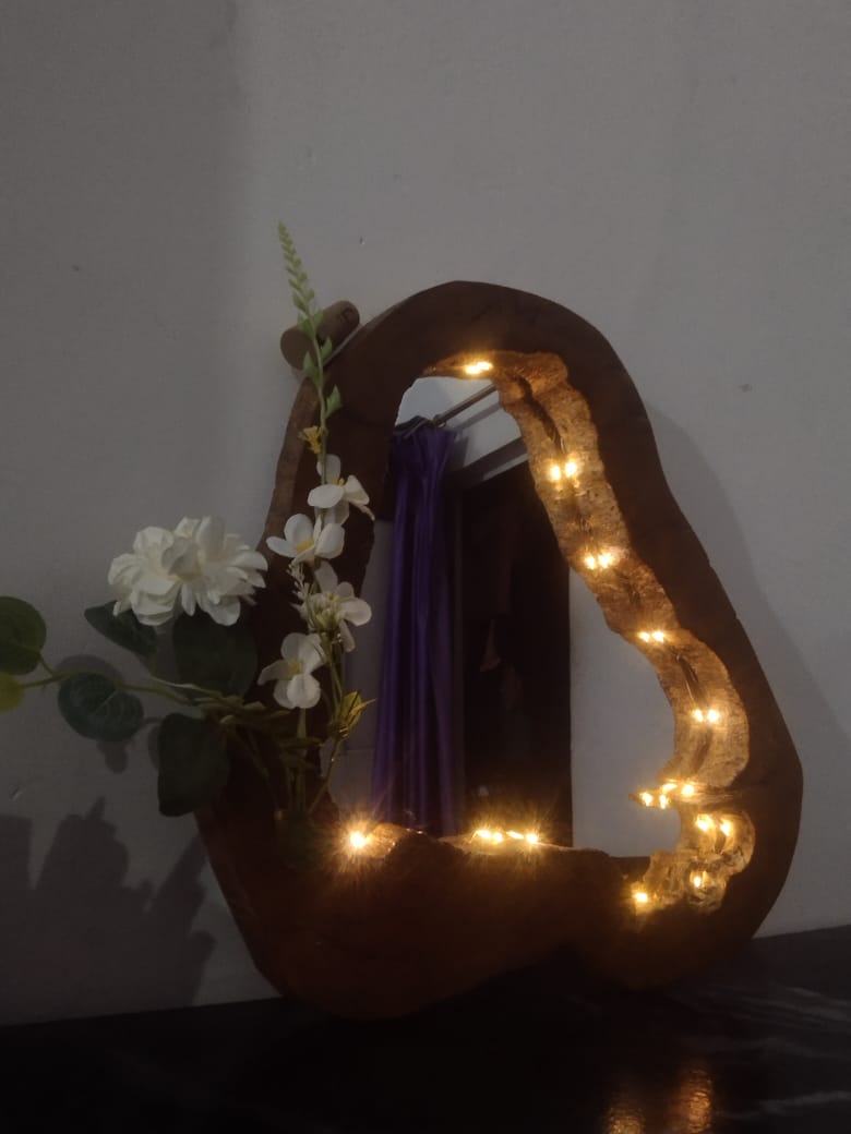 Wooden art Mirror with lights
