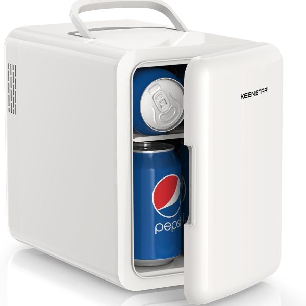 KEENSTAR Mini Fridge, 6 Liter/8 Can Small Fridge, 110V AC/ 12V DC Cooler and Warmer for Bedroom