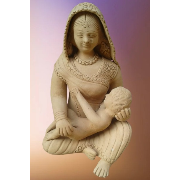Handcrafted Terracotta Mother and Child Statue