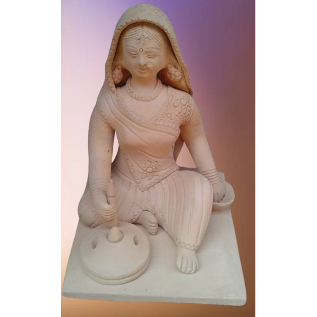 Terracotta Woman Grinding Grain Figurine