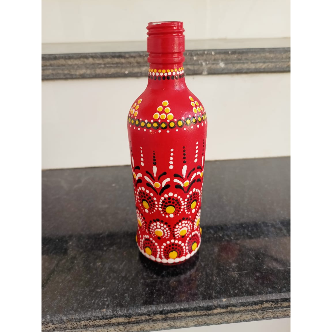 Hand Painted Decorative Bottle(Red) – Embroidery Art Style