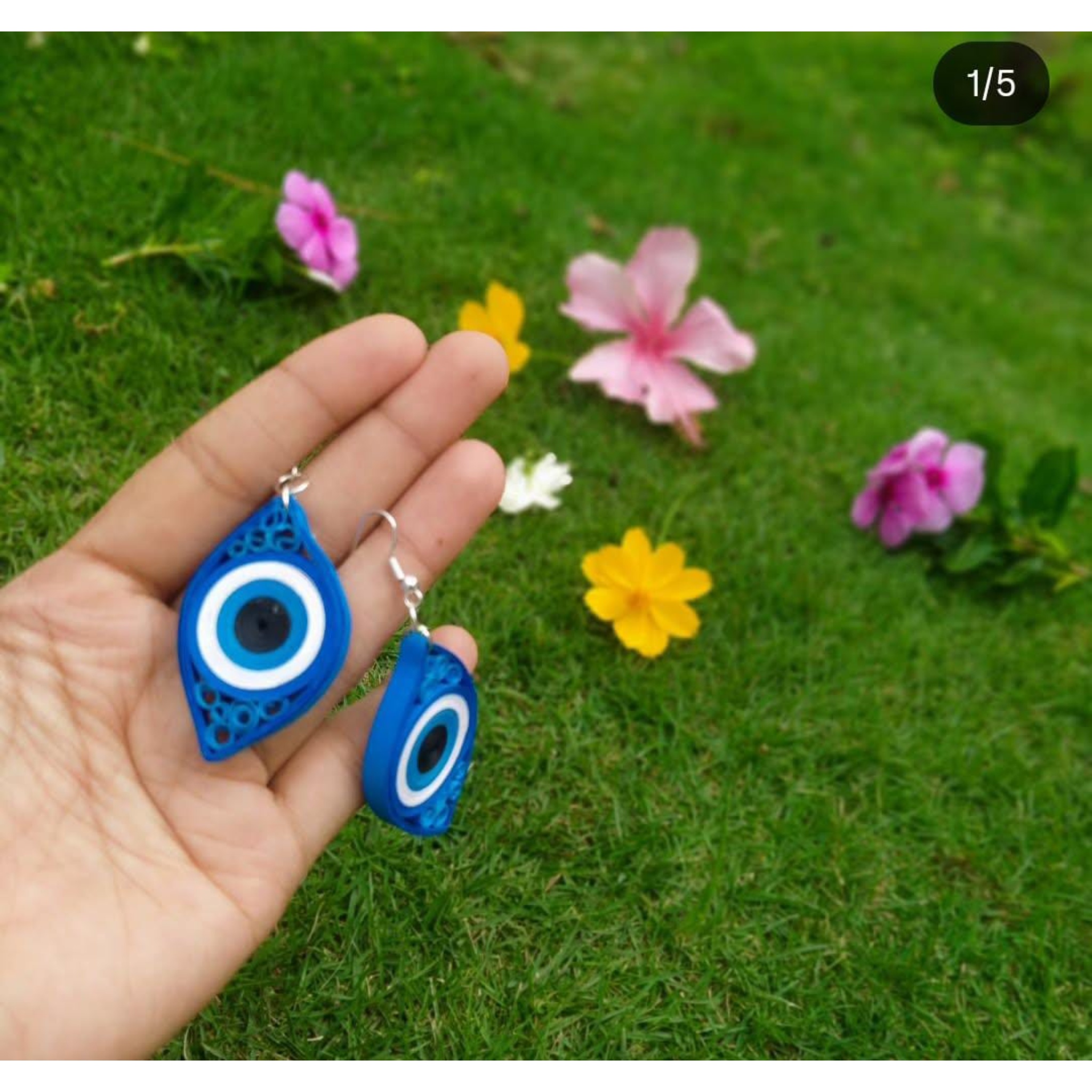 Handmade Paper Quilling Flower Earrings Blue