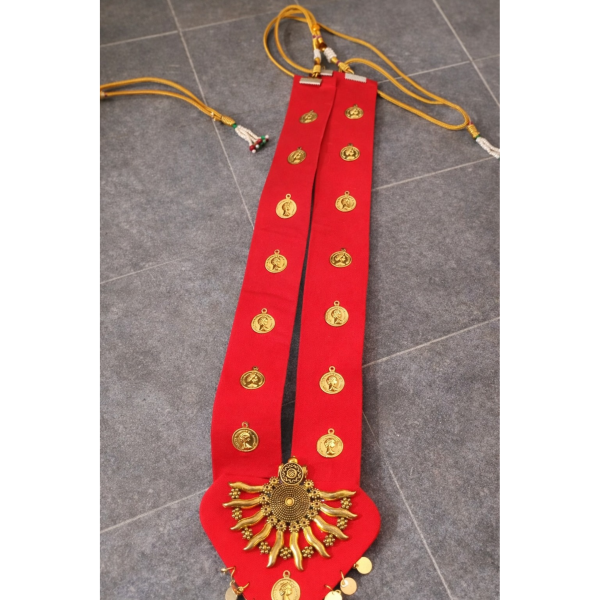 Red Golden Work Necklace Handmade